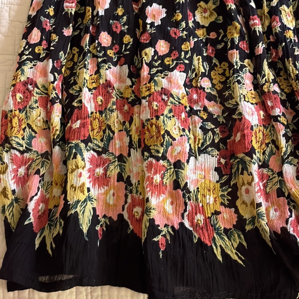 Black Floral Crinkled 100% Rayon 2 Piece Set -American Connection-made in‎ India - Picture 10 of 13